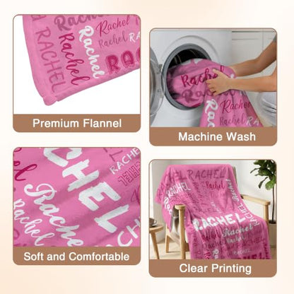 Personalized Blanket with Name, Custom Name Blanket Gifts for Kids Adults Boys Girls Teen, Soft Customized Fleece Flannel Throw for Bedroom Living Room, Birthday Christmas - color: Dark Pink