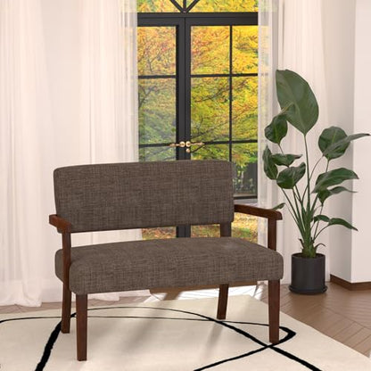 Accent Chair 2 Seat, Upholstered Reading Leisure Chair, Bench with Solid Wood Frame for Dining, Reading,Waiting Rooms (Brown) - color: Brown, size: Bench