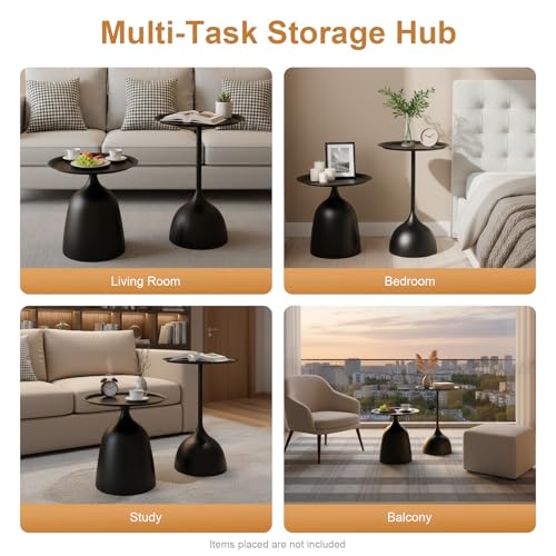 Gdrasuya10 Round Side Tables Set of 2, Large 15.7" Top, Metal Small Drink Accent Table Pedestal End Tables for Living Room Sofa Bedside Entryway & Office, Easy Assembly, Matte Black - color: Matte Black