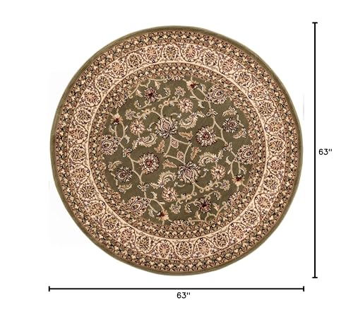 Well Woven Barclay Collection Sarouk Green 5 ft Round Rug - for Living Room, Bedroom, and Dining Room - color: Green, size: 5'3" (Round)
