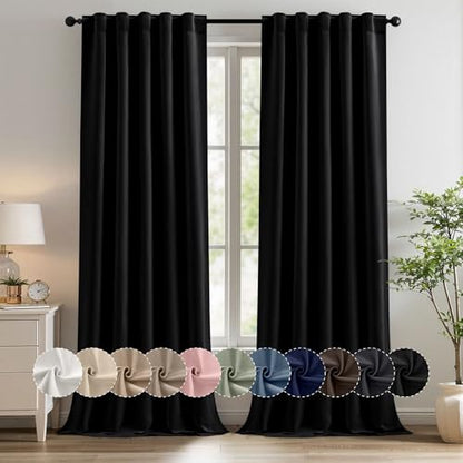 MIULEE Black Pinch Pleat Blackout Curtains 40x98 Inch Length 2 Panels Set | Back Tab Rod Pocket Pleated, Thermal Insulated, Bedroom Living Room Darkening Drapes, Soundproof Curtains with Hooks - color: Black, size: 40"W x 98"L (Pack of 2)