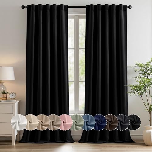 MIULEE Black Pinch Pleat Blackout Curtains 40x98 Inch Length 2 Panels Set | Back Tab Rod Pocket Pleated, Thermal Insulated, Bedroom Living Room Darkening Drapes, Soundproof Curtains with Hooks - color: Black, size: 40"W x 98"L (Pack of 2)