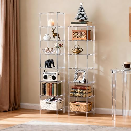 Acrylic Bookshelf, Small Bookcase, Standing Freestanding Corner Storage Shelves Display Shelf for Living Room, Bedroom (Clear, 7 Tier) - size: 7 Tier