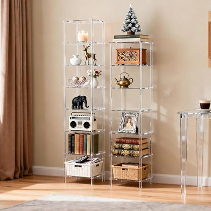 Acrylic Bookshelf, Small Bookcase, Standing Freestanding Corner Storage Shelves Display Shelf for Living Room, Bedroom (Clear, 7 Tier) - size: 7 Tier
