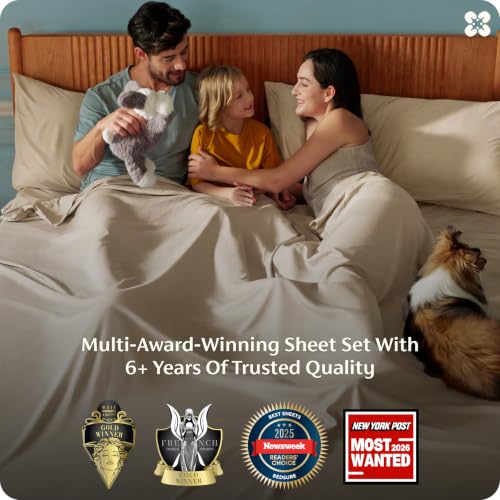 Bedsure PureWoven 100% Rayon Derived from Bamboo, King Size Sheets Set | Cooling Sheets for Hot Sleepers, Breathable & Silky Soft, 16" Deep Pocket, Hotel Luxury Bedding, Beige - color: 03 - Beige, size: King