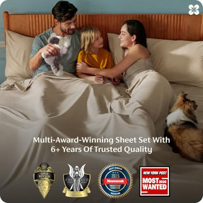 Bedsure PureWoven 100% Rayon Derived from Bamboo, Full Size Sheets, 4 PCS | Cooling Sheets for Hot Sleepers, Breathable & Silky Soft, 16" Deep Pocket, Hotel Luxury Bedding, Beige - color: 03 - Beige, size: Full