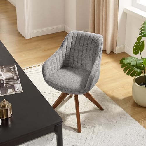 Swivel Desk Chair for Home Office, Fabric, Gray | No Wheels, Oka Wood Legs, Mid Century Modern, Upholstered, 360° Swivel, Accent Chair, Living Room, Bedroom - color: Grey, size: Fabric