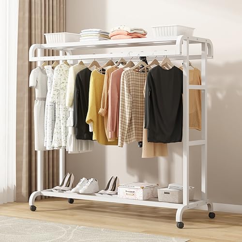 Portable Double Rods Clothes Rack - Metal Garment Hanger for Bedroom, Laundry Room & Cloakroom - 60cm/23.6in Stylish Storage Solution (White) - color: Gold, size: 60cm/23.6in
