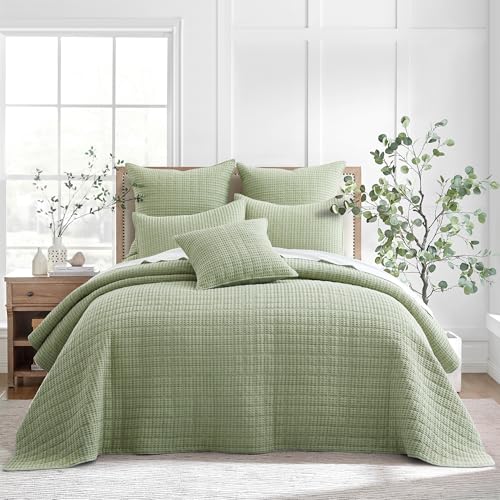 Levtex Home Mills Waffle Twin Bedspread Set (84x104in) with 1 Pillow Sham (26x20in) - Desert Sage - 100% Cotton Twin Size Bedspread Set - Lightweight, Soft, Pre-Washed - color: Sage Green, size: Twin Bedspread