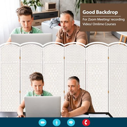 6 Panel Room Divider, 6 FT Wide Folding Screen Room Divider, Off White | Double Hinged Folding Screen Room Dividers for Patio Privacy - color: Off White, size: 6 Panels