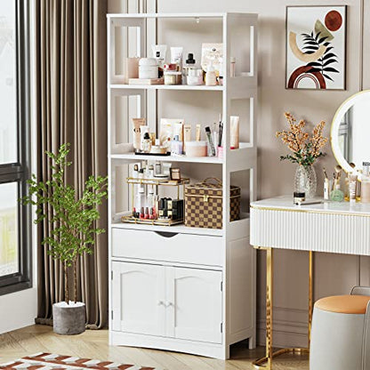 DICTAC Kitchen Pantry Storage Cabinets Freestanding Tall Bathroom Cabinet with Shelves and Drawer 64''H Sideboard Microwave Space Cupboard Organizer for Home Office,White, 23.62x13x64.06inch - size: 23.62x13x64.06inch