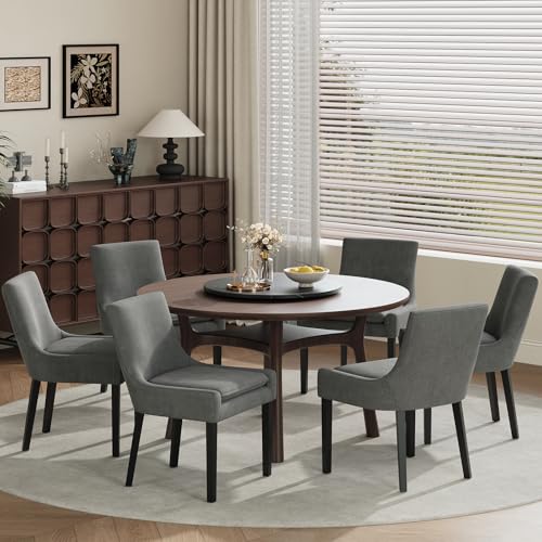 COLAMY Modern Dining Room Chairs Set of 6 with Mid Back and Wood Legs, Upholstered Kitchen Chairs for Dining Room/Living Room, Dark Grey - color: Grey, size: Set of 6