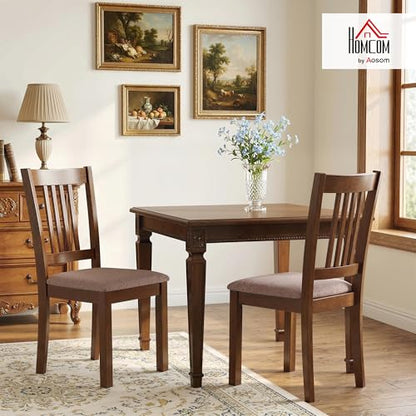 HOMCOM Dining Chairs Set of 2 Upholstered Kitchen Chairs Slat Back Walnut | Rubberwood Frame, Padded Seat, for Living Room, Dining Room, Kitchen - color: Walnut, style: Slat Back