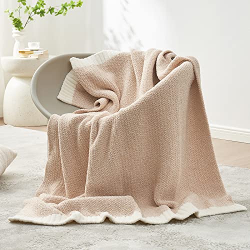 Snuggle Sac Heather Throw Blanket for Couch, Reversible Super Soft Blankets Warm Cozy Knit Fuzzy Plush Lightweight for Sofa, Bed, Camping, Picnic (Heather Beige, Throw(50"x60")) - color: Heather Beige, size: Throw (50"x60")