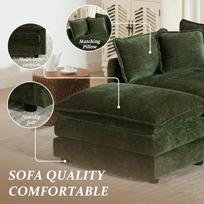 Comfy Chenille Modular Single Sofa with Ottoman, 1Seat+1Ottoman,Green | Randomly Assemble Modular Sofa Sets, Modern Recliner Deep Seat Sofa Set for Living Room,Office - color: Green, size: 1S+1O