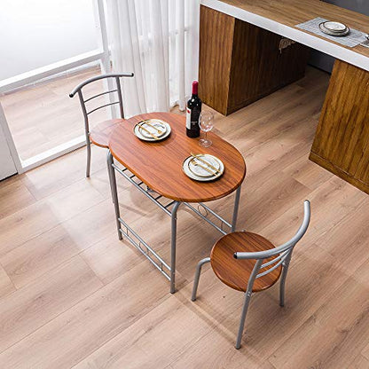 VINGLI 3 Piece Dining Set, Small Kitchen Table Set for 2, Breakfast Table Set, Kitchen Wooden Table with 2 Chairs for Small Space/Dining Room/Apartment, Metal Frame, Wine Rack, Russet - color: Russet