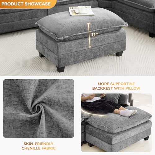 35‘’ Modern Chenille Cloud Sofa Ottoman,Rectangle Ottoman for Modular Sectional Sofa, Grey - color: Grey, size: 35'' Ottoman