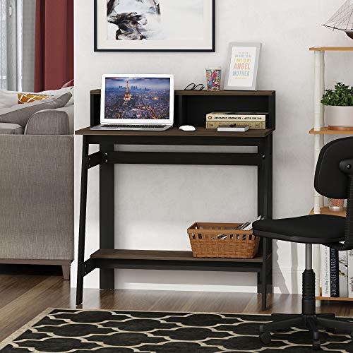 Furinno Simplistic A Frame Computer Desk, 17.9"D x 31.6"W x 35.5"H, Columbia Walnut | with Monitor Stand, A Frame Computer Desk, Office Desk, for Home Office, Bedroom, Study Room, Dorm - color: Columbia Walnut, size: 32 inches