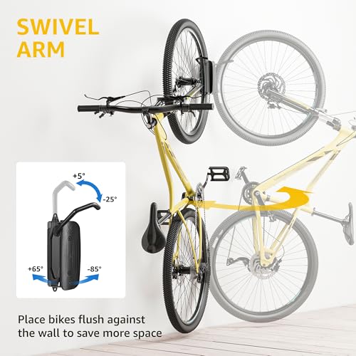 monTEK Swivel Bike Wall Mount, Bike Hangers for Garage, 1 Pack | Heavy-duty vertical wall bike storage rack swivels 150° to save space; holds 66 lb each and fits tires up to 3.54 in wide - size: 1 PACK
