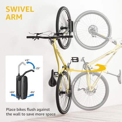 monTEK Swivel Bike Wall Mount, Bike Hangers for Garage, 1 Pack | Heavy-duty vertical wall bike storage rack swivels 150° to save space; holds 66 lb each and fits tires up to 3.54 in wide - size: 1 PACK