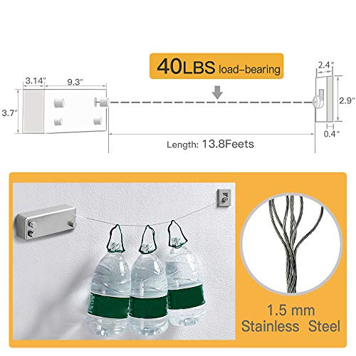 Retractable Double Clothesline Laundry Indoor Washing Clothes Line | Adjustable Stainless Steel Clothes Dryer Rope String, Hotel Style Heavy Duty, 13.8 Feets, Wall Mounted, Silver ABS Aluminum - size: Double Rope, style: Silver