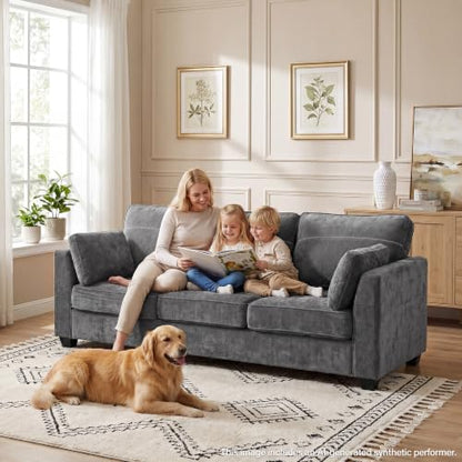 89" Sofa, Chenille 3-Seater Sofa with 2 Pillows, Grey | Easy Assembly, Pocket Spring Cushions, Comfy Modern Small Couch for Living Room, Bedroom, Apartment, Office - color: Grey, size: 89" 3-Seater Sofa