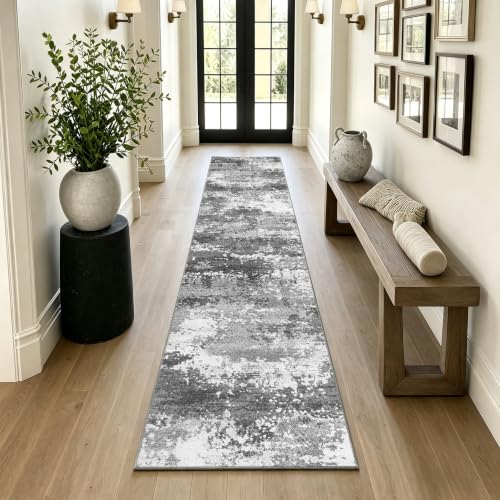 2x10 Hallway Runner Rug for Kitchen Entryway Non Slip Washable Grey | Rug Runner with Rubber Backing 10ft Long Carpet Runner for Bathroom Bedroom, Low Pile Stain & Fade Resistant, Abstract Gray - color: Grey, size: 2' X 10' (Runner)