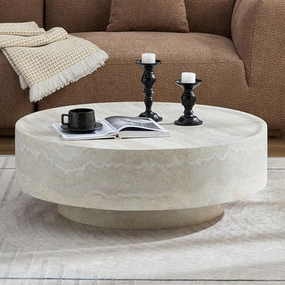 Round Faux Marble Coffee Table, Fiberglass Modern Center Table for Living Room, Stylish Accent Furniture with Durable Build, Ideal for Home Office & Bedroom (35.43''*11.81'' Mars Pattern) - color: 35.43''*11.81'' Mars Pattern