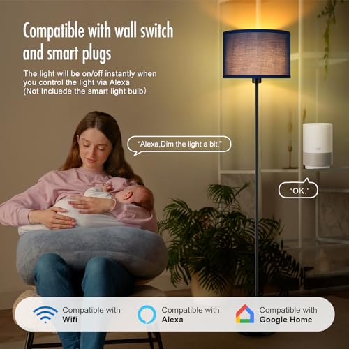 Floor Lamp Blue, Standing Lamp, Small Floor Lamps for Living Room, Simple LED Tall Lamp with Lampshade, On/Off Foot Switch, Corner Pole Lamps for Bedroom/Office/Kids' Room(Without Bulb) - color: Black + Blue