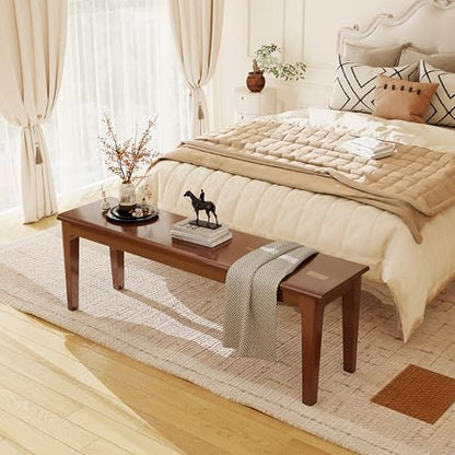 Dining Bench 55.1" Wood Solid Oak Wooden Bed End/Entryway Bench for Bedroom Living Room Kitchen(Brown) - color: Brown, size: 55.1"