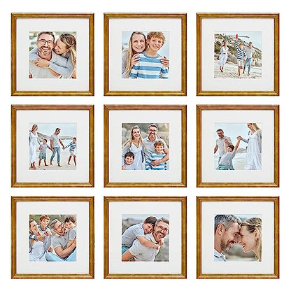 Sheffield Home 9 Piece Gallery Wall Frame Set, 12x12 Inch, Beaded Antique Bronze - color: Beaded Antique Bronze, size: 12x12 Inch