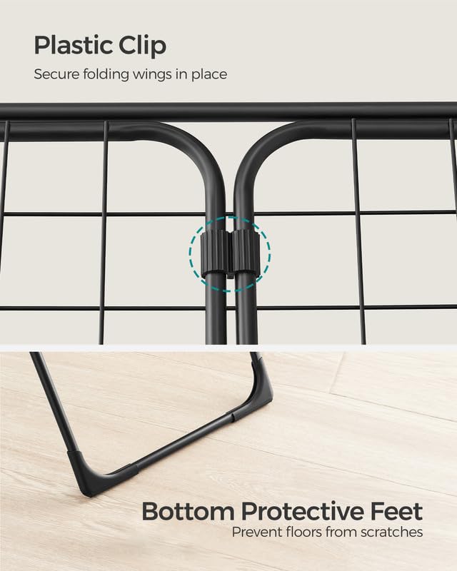 SONGMICS Clothes Drying Rack, Metal Laundry Drying Rack, Foldable, Space-Saving, Free-Standing Airer, with 2 Gullwings, Indoor Outdoor Use, Bed Linen Clothing, Black ULLR540B01 - color: Black, style: 2 Gullwings（19.7"D)