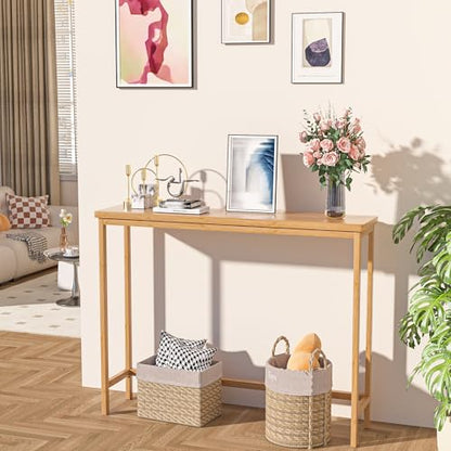 VASMIA Console Table, Entryway Table, Narrow Sofa Table, 39" Bamboo Hallway Table for Entryway, Living Room, Bedroom, Foyer, Natural - color: Natural, size: 9.44"D x 39.37"W x 29.52"H