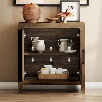 WAMPAT Buffet Cabinet with Storage, Kitchen Sideboard Cabinet with Door and Adjustable Shelf, Modern Farmhouse Credenza Wood Coffee Bar Table for Kitchen, Dining Room, Living Room, Brown - color: Brown