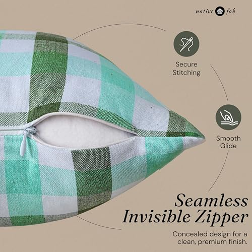 Native Fab Throw Pillow Covers 2 Pack, 16x16 Inches, 100% Cotton, Coastal Check Pattern, Soft, Decorative Square Cushion Cases, Fresh Beach House Decor for Bedroom, Living Room, Sofa, Seafoam & Mint - color: Gingham Coastal Seafoam & Mint Green, size: 16"