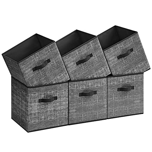 SONGMICS Storage Cubes, 13-Inch Non-Woven Fabric Bins with Double Handles, Set of 6, Closet Organizers for Shelves, Foldable, for Clothes, Classic Black UROB033B01 - color: Classic Black, size: 13 Inch-6 Pack