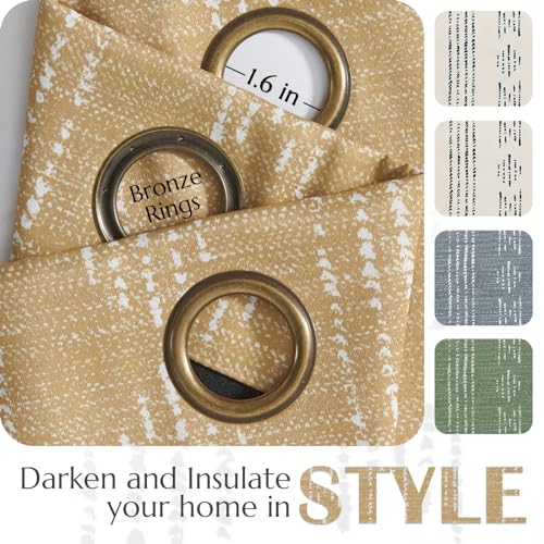 jinchan Boho Blackout Curtains 63 Inch Length for Bedroom Living Room | White on Mustard Yellow Geometric Grommet Curtains Room Darkening Thermal Insulated Window Treatments 2 Panels - color: Boho | White on Mustard Yellow, size: 52"W x 63"L (Pack of 2)