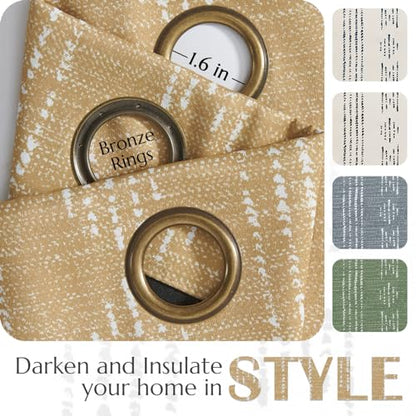 jinchan Boho Blackout Curtains 63 Inch Length for Bedroom Living Room | White on Mustard Yellow Geometric Grommet Curtains Room Darkening Thermal Insulated Window Treatments 2 Panels - color: Boho | White on Mustard Yellow, size: 52"W x 63"L (Pack of 2)