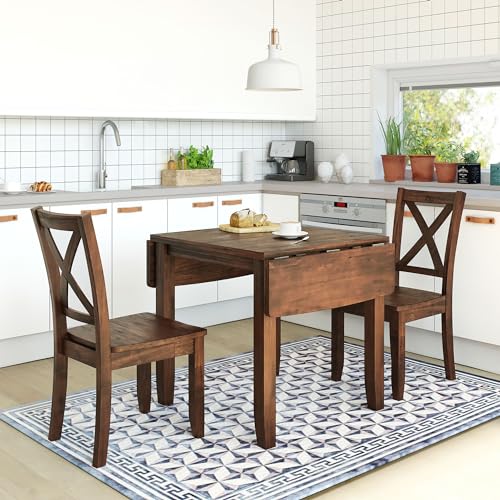 RuiSiSi 3 Piece Dining Table Set, Drop Leaf Kitchen Table Set with 2 X-Back Chairs for Kitchen, Dining Room, Small Space, Walnut - color: Walnut, size: 3 Piece
