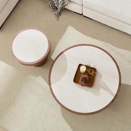 19.49 Round Side Table with Sintered Stone Tabletop & Sturdy Base, Modern MDF Circle Small Coffee Table Double Layer Tabletop End Table for Living Room, Easy Assembly - Walnut - color: 19.49" Side Table With Sintered Tabletop,walnut