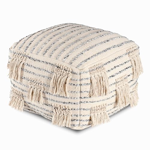 Anji Mountain 100% Handmade & Handcrafted Comfortable Home Décor Pouf Ottoman Footrest for Living Room, Bedroom, Nursery, Kidsroom, Patio Furniture - (22" x 22" x 16"- Gray,Beige) - color: French Gray Premium