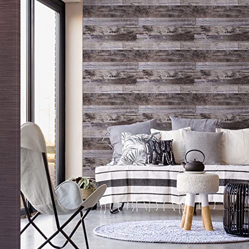 Yun-aeon Gray Wood Peel and Stick Wallpaper 17.3" X 400" Self Adhesive Wallpaper Backsplash Line Removable Wall Paper Bathroom Old Furniture Renovation Furniture - color: Natural Wood-Gray, size: 17.3" x 400"