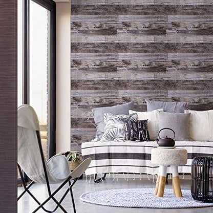 Yun-aeon Gray Wood Peel and Stick Wallpaper 17.3" X 400" Self Adhesive Wallpaper Backsplash Line Removable Wall Paper Bathroom Old Furniture Renovation Furniture - color: Natural Wood-Gray, size: 17.3" x 400"