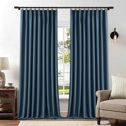 60 Inch Wide Pinch Pleated Blackout Curtains 84 Inches Long for Living Room Linen Curtains Panels Thermal Window Drapes with Pleats 1 Panel, 60" W x 84" L, Denim Blue - color: Denim Blue, size: 60"W x 84"L (Pack of 1)