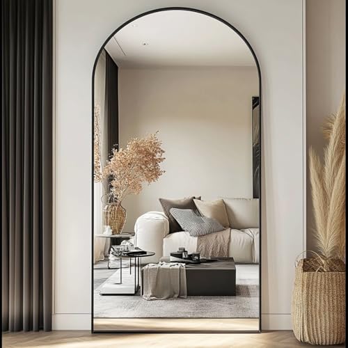 78''x38'' Oversized Full Length Mirrors, Arched Floor Mirror with Stand, Full Body Large Standing Mirror/Leaning/Hanging Wall Mounted for Living Room, Bedroom, Black - color: Black, size: 78"L x 38"W