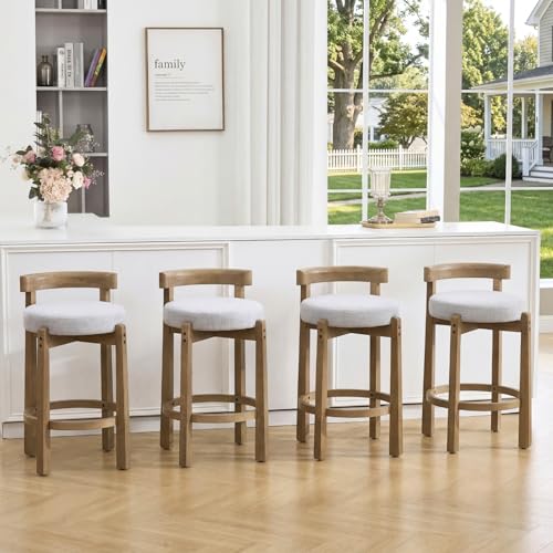 HEAH-YO Mid Century Modern Bar Stools Set of 4, 26.5" Counter Stools with Back, Linen Upholstered Barstools with Solid Wood Legs Bar Chairs for Kitchen Island Dining Room, Light Grey - color: 26.5" Light Grey Linen, size: Counter Height - Set of 4