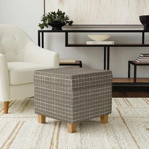HomePop 18" Classic Square Storage Ottoman - Brown Windowpane - color: Brown Window Pane Fabric