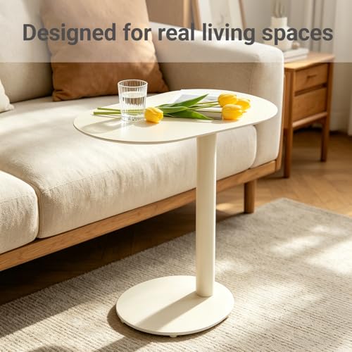 Modern C-Shaped End Table, Small Sofa Side Table Metal Side Table for Couch and Bed Snack Table Tray Table for Living Room Bedroom - color: Cream White