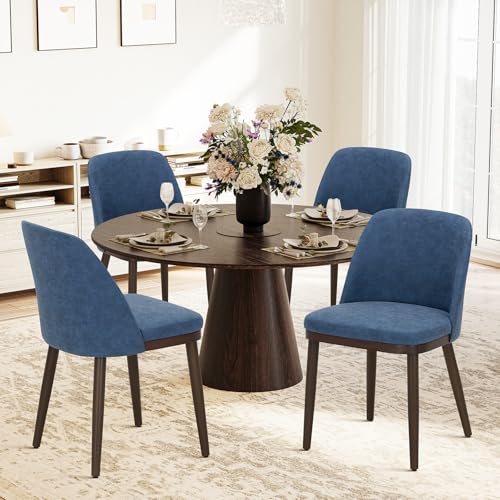 COLAMY Upholstered Dining Chairs Set of 4, Modern Kitchen Chairs with Back, Leather Side Dining Room Chairs with Wood Legs for Kitchen Dining Room Restaurant,Blue - color: Blue, size: Set of 4
