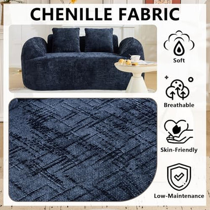 67" Curved Loveseat Sofa with 2 Pillows, Modern Boneless Couch in a Box, Small Cloud Loveseat for Bedroom Small Space Apartment Living Room, Memory Foam, Chenille, No Assembly (Blue) - color: Blue